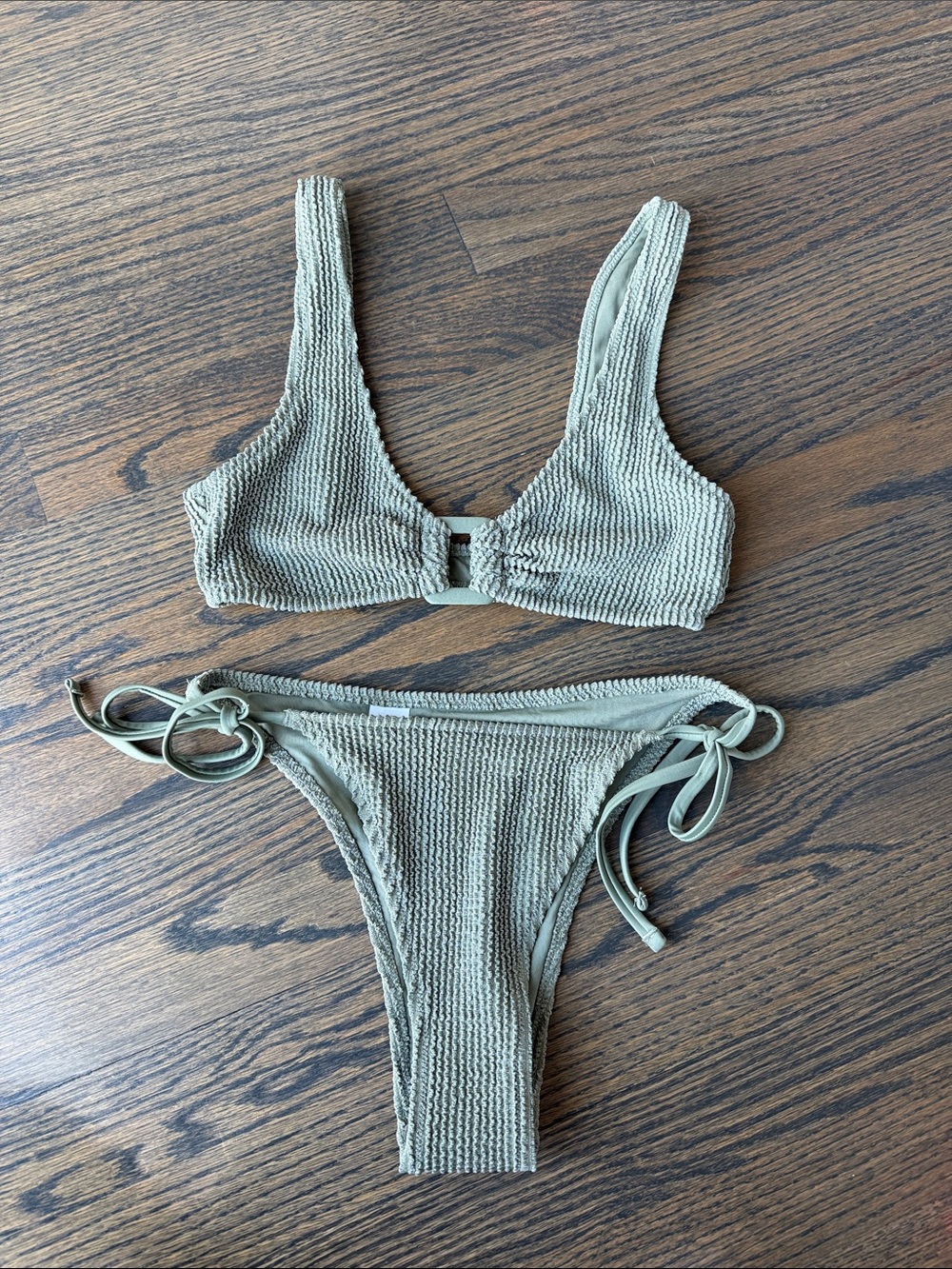 Aerie Shimmery Crinkle Ring Wide Strap Scoop Bikini Set size small NWOT
